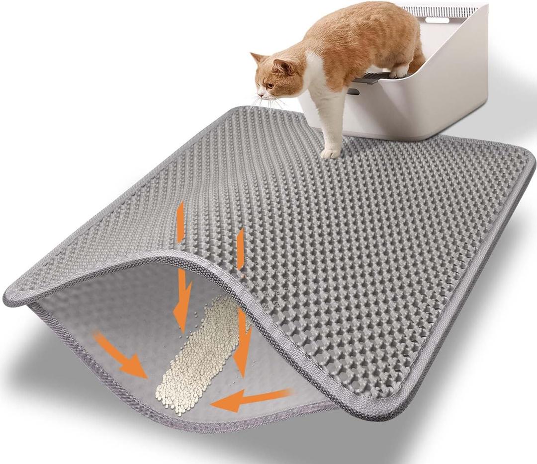Cat Litter Mat-23"X17" Litter Box Mat for Kitty, EVA Honeycomb Double Layer Design, Urine & Waterproof Scatter Control, Less Waste, Easier To Clean,Non Slip, Gray