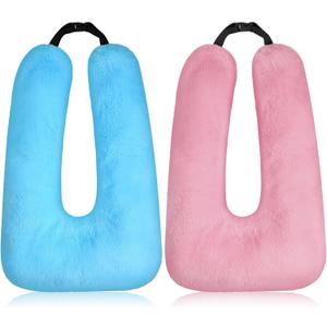 Barydat 2 Pcs Car Travel Pillow for the Back Seat 28 x 18 in Sleeping Reading Pillows for Distance Travel Car Cushion for Kids Adults Head and Body Support U Shaped Pad(Pink, Blue)