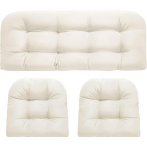 DANGHOOGY Wicker Chair Cushions, Waterproof Outdoor Loveseat Cushions for Patio Furniture, 3 Pieces Wicker Furniture Cushions, 1 Loveseat and 2 U-Shaped Cushions, Cream