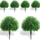 Yunlly 6 Pcs 18 Inch Artificial Boxwood Ball Topiary Tree Fake Outdoor Plants Bush, UV Resistance Faux Shrubs with Spike Realistic Greenery Potted for Indoor Garden Yard Porch Patio Decor (Green)