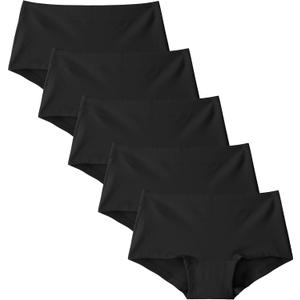INNERSY Girls' Boyshorts Underwear Soft Cotton Panties Size 8-16 for Teens 5-Pack (14-16 Years, Solid Black)