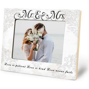 Mr and Mrs Picture Frame, Wedding Engagement Gifts for Couples Newlyweds Bride Groom, Just Engaged Married Gifts, Wedding Picture Photo Frame 5x7 (love)