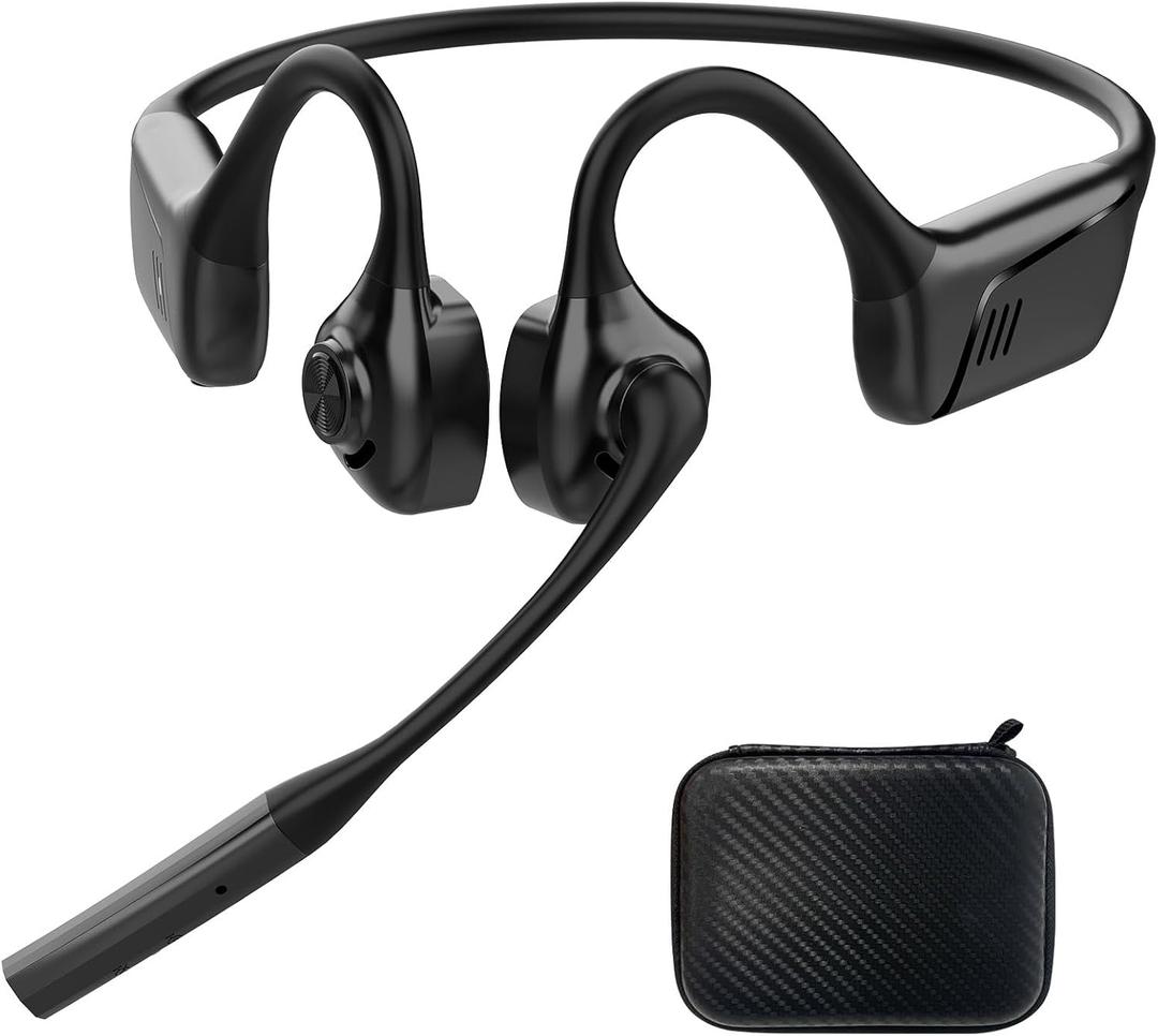 Open Ear Bluetooth Headphones with Microphone, Noise Cancelling Wireless Headset with Mute Button, Supports aptX/aptX-LL/aptX-HD, Designed for Meeting, Home Office,Driving -Not Bone Conduction (Black)