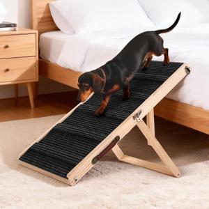 39 Long Dog Ramp for Bed, Couch & Car - 5 Level Adjustable Height (10.4" to 24.4"), Foldable Portable Wooden Pet Ramp with Non-Slip Surface, for Small, Medium & Old Dogs Up to 80 LBS