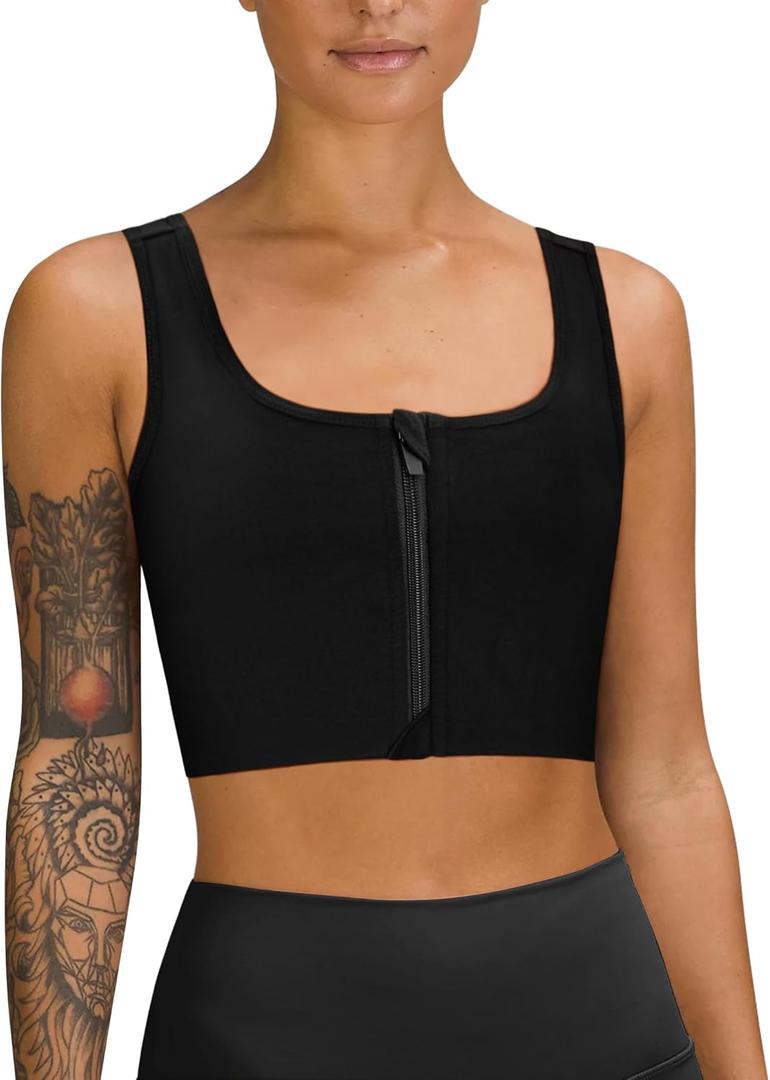 LEINIDINA Chest Binder Tomboy Transgender FTM Square Collar with Front Zipper Binder Bra Tank Top (Small, Black)