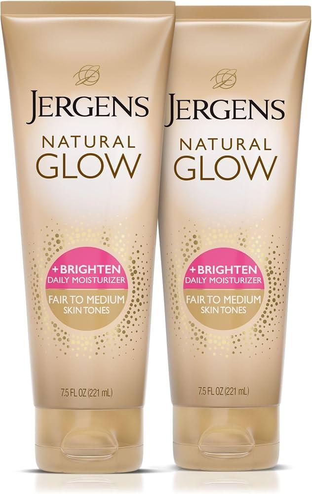 Jergens Natural Glow Self Tanner Body Lotion, Sunless Tanning, Fair to Medium Skin Tone, Daily Moisturizer with Coconut Oil, Vitamin E and Antioxidants, 7.5 Oz, Pack of 2