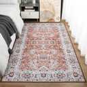 Area Rug 5x7 Rugs for Living Room Bedroom, Boho Washable Rug with Non Slip Stain Resistant, Vintage Floral Carpet for Dining Room Office Home Decor, Brick