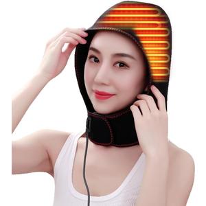 Heated Head Wrap for Headache and Neck Pain, Eletric Heated Hood Hat Migraine Relief Heating Pad for Head, Relieve Tension, 3 Temperature Settings/Adjustable Size