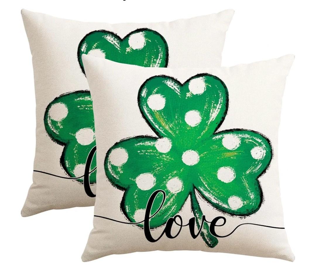 Artscope St Patricks Day Clover Throw Pillow Covers 18x18 Inch Set of 2, Polka Dot Shamrock Decoration Pillow Cases for Home Sofa Couch Pack of 3