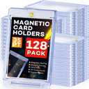 ZENOWICK 128ct Magnetic Card Holders, 35pt One Touch Card Holder, U-V Protection Hard Plastic Case for Trading Cards, Display Case for Sports, Baseball, Football, Game Cards