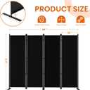 SUNALLY Room Divider 6FT Folding Privacy Screens, 4 Panel Fabric Divider for Room Separation, 88" W Freestanding Portable Wall Dividers Screen for Home Dorm Studio Office, Black