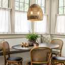 2-Light 13 Rattan Pendant Light, Boho Hand-Woven Light Fixtures, Natural Seagrass Wicker Rattan Hanging Chandelier for Farmhouse Kitche Dining Living Bedroom Foyer