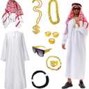 Men's Arab Costume Middle East Muslim Robe Adult Dubai Halloween Costume with Decoration Set (Medium)