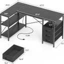 Huuger L Shaped Office Desk with Power Outlets, 47 Inch Computer Desk with 3 Drawers, Shelves, for Gaming, Corner Work, Home Office, Study, Black