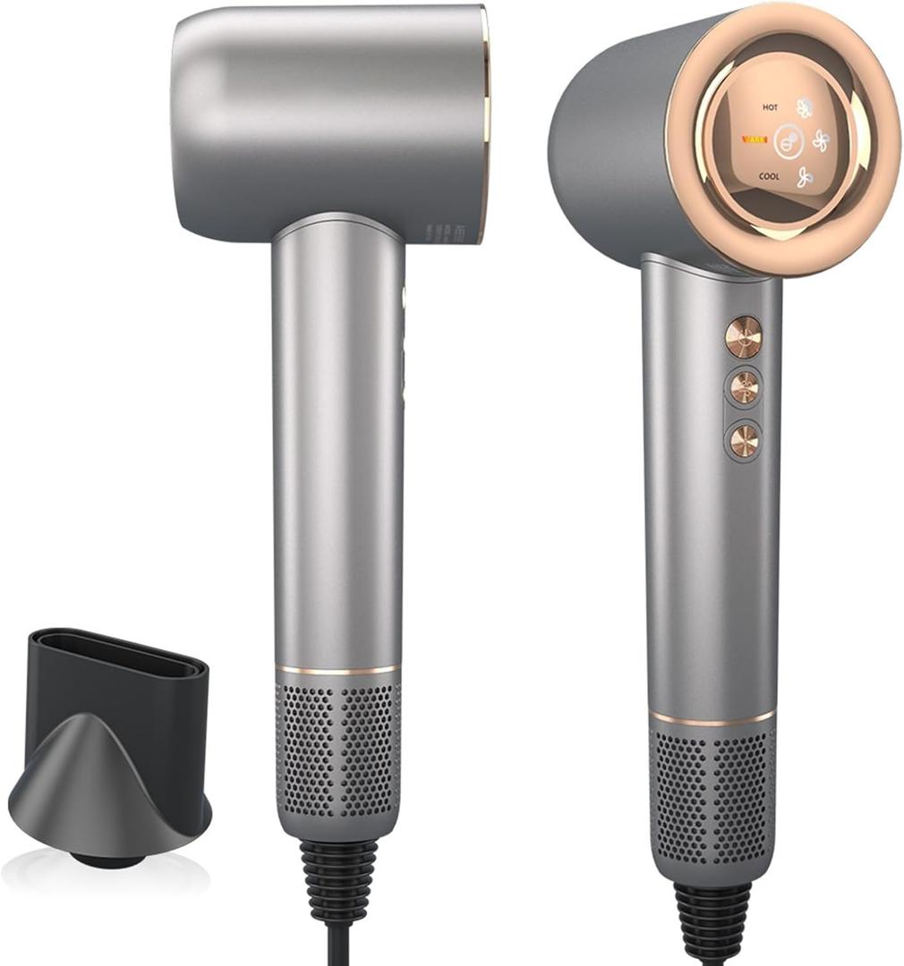 JINRI Hair Dryer, High-Speed Ionic Low Noise Blow Dryer with Brushless Motor for Fast Drying, Thermo-Control Quiet Compact Hair Blow Dryer with Magnetic Nozzle for Home Travel Salon