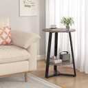 sthmec Small Round End Table, 2 Tier Side Table with Storage Shlef,Coffee Table Wooden Tabletop & Metal Frame,Round Accent Table Small Nightstands Couch Tables for Bedroom,Livingroom, Grey, 15.75''D x 15.75''W x 21.62''H
