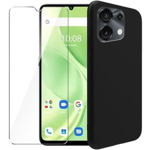 2 x Case for Umidigi G9 5G + Glass Screen Protector Tempered Film - Transparent Silicone Soft Flexible Bumper Shockproof TPU Protective Cover Shell for Umidigi G9 5G (Black)