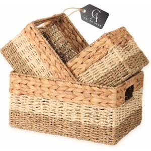 CHI AN HOME Wicker Storage Baskets, Set of 3 Water Hyacinth Storage Baskets For Organizing, Storage Bins Container for Shelves, Woven Pantry Baskets, 3-Pack, Natural, Built-in Carry Handles