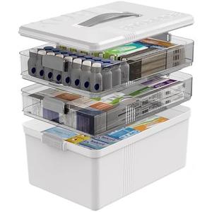 Amazon.com: ANYPROLUS 3 Tier Medicine Cabinet Organizer Large Capacity Medicine Box with Handle, Plastic First Aid Box Empty Multipurpose Medical Supply Organizer with Removable Tray, White : Home & Kitchen