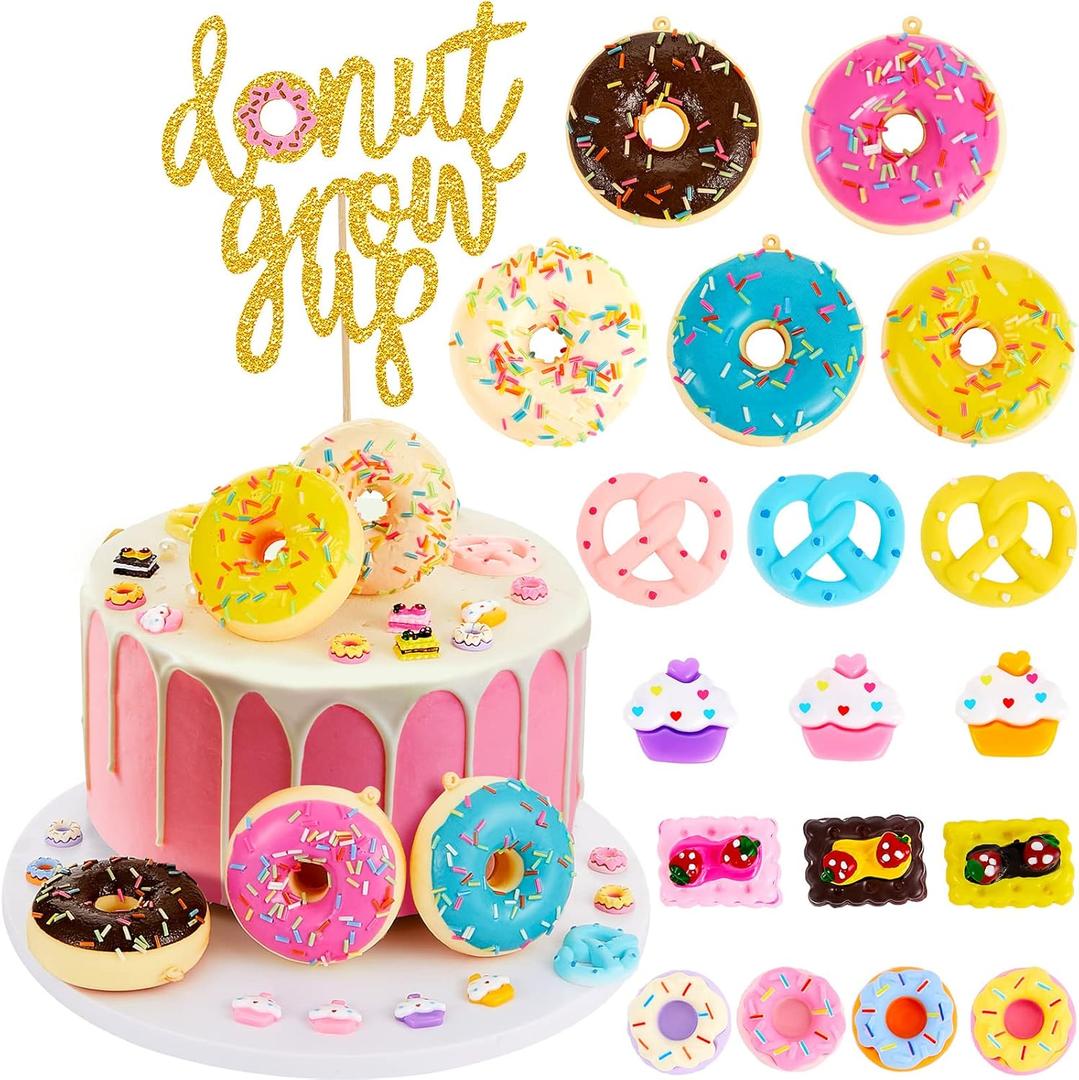 33 Pcs Donut Grow up Cake Topper Baby Sprinkle Decorations Realistic Artificial Mini Cupcake Topper for Donut Themed Birthday Party Supplies
