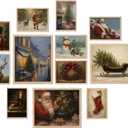 Christmas Wall Art Set of 12, Holiday Posters with Santa Claus, Snowman, Reindeer, Nutcracker, Christmas Tree, Vintage Christmas Decorations for Home Living Room Bedroom (Christmas Poster Set)