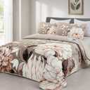 Drucon Floral Quilt King Size - 3 Pieces Brown Quilt Botanical Bedspread Soft Lightweight Flower Bedding Set for All Season (104"x90")