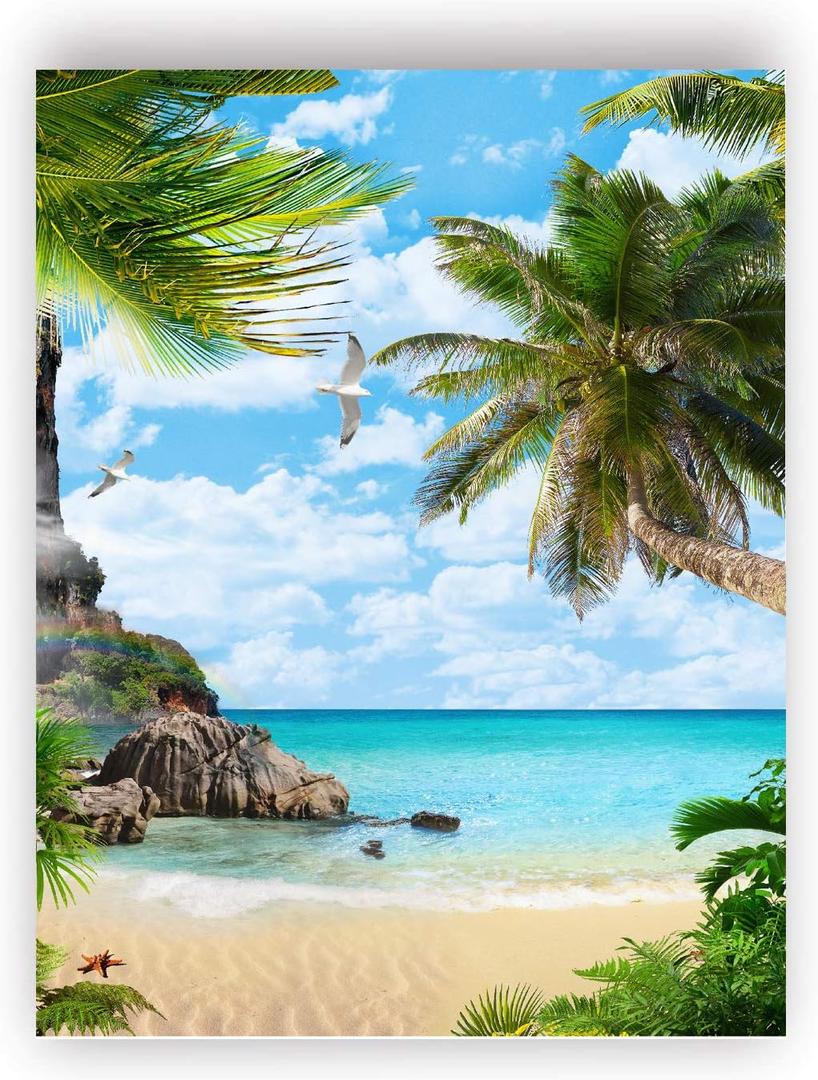 TANXM Romantic Beach Art Poster, Leaf Wall Art, Nature Wall Decor,Coconut Palm Coast Art Prints, Sea view art Decor, No Frame,16"x24"(40.5 X 60.6 CM)