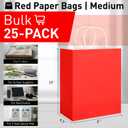 SUNCOLOR 25 Pack Red Gift Bags with Handles 8x4.5x10 Medium Bags for Shopping, Retail, DIY, Wedding, Party Favors & Valentine's Day