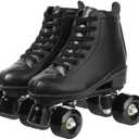 XUDREZ Classic Roller Skates High-Top Double-Row Leather Roller Skates for Women and Men (37-Men:5-Women:6.5, black black wheel)