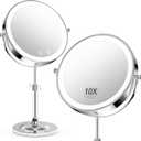 9" Makeup Mirror with Lights,5000mAh Rechargeable Vanity Mirror,1X/10X Double Sided Magnifying Mirror with Adjustable Height, 3 Colors Stepless Dimming Lighted Makeup Mirror,Women Gift