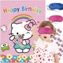 Birthday Decorations, Cute Pink Party Supplies Large Poster with 24 Pcs Bow Stickers, Pin The Bow Sticker on Cat, Cartoon Party Games for Girls Boys