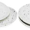 roro Ceramic Canape Plates, Set of 4, Matte White with Dark Speckles, Handmade, 5 Inches Wide