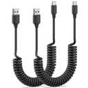 Coiled USB C Cable for Car 2Pack 3ft, USB to USBC Coiled Cord for iPhone 16 15 Pro Max, 3A USB Type C Retractable Cable Fast Charging with Galaxy S23 S22 S21 S20, Note 20 10 A10e A20 A50, Moto G LG