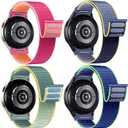 Nylon Bands for Samsung Galaxy Watch 7 6 5 4 FE Band 40mm 44mm/Watch 6 4 Classic 43mm 47mm 42mm 46mm/5 Pro 45mm,One Click No Gap Fabric Sport Strap Wristband for Samsung Watch 4 5 6 7 FE Women Men,4 Pack (07-Sunshine/Neon Lime/Alaskan Blue/Pomegranate)