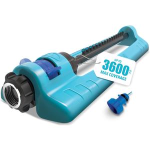 Aqua Joe Oscillating Sprinkler with Adjustable Spray, 16 Clog-Resistant Nozzles, Metal Base & 3600 Square Foot Coverage, Compatible with Garden Hoses