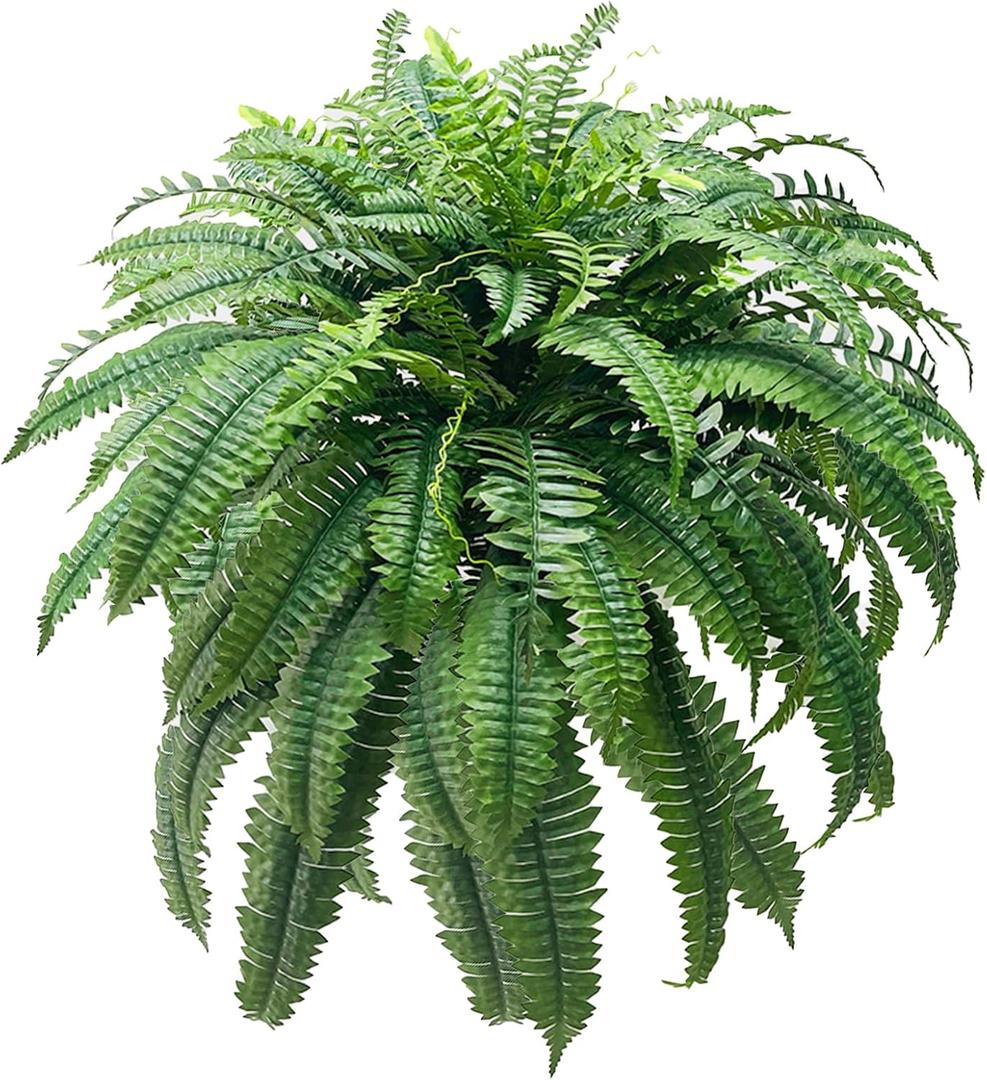 Artificial Boston Ferns for Outdoors 48Inch Extra Large Fake Ferns, 88 Branches Faux Boston Fern Bush, Artificial Faux Fern Hanging Plants for Home Decor, 1 PCS