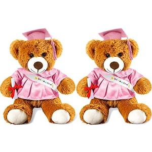 Sotiff 2 Pcs Graduation Bear Plush Stuffed Toy Bear Graduation Gifts Doll Stuffed with Grad Cap for Preschool Kindergarten College Gift(14 Inch, Brown, Pink)