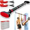 Pull Up Bar for Hallway or Doorway 6-piece Set with Two Attachable Resistance Bands/Handles, Training Manuals, No Screws Chin Up Bar, Max 680lbs, Width options: 27-37", 37-47"; 46-53"