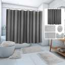 5 Pcs Bathroom Shower Set - Curtain and Rugs Waffle Textured Bath Mat Shower Curtain Set with 12 Hooks U Shape Rug Toilet Lid Cover for Home (Gray)