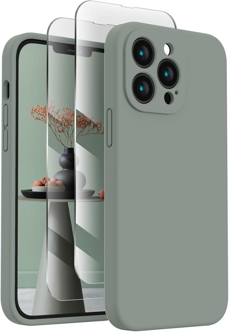 FireNova Designed for iPhone 13 Pro Max Case, Silicone [Camera Protection] Phone Case, Soft Anti-Scratch Microfiber Lining Inside, 6.7 inch, Calke Green