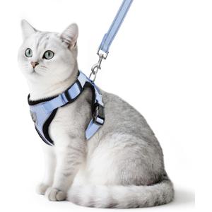 PUPTECK Cat Harness and Leash Set Escape Proof Reflective Cat Walking Harness Adjustable Soft Breathable Mesh Vest for Small Pets, Sky Blue, S (S (NECK 9.5"-11", CHEST 13"-16"))