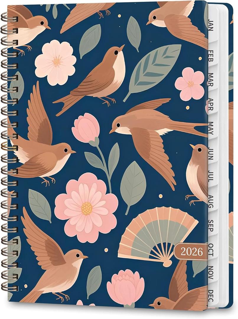2026 Planner, Weekly and Monthly Academic Planner Calendar (JAN.2026 - DEC.2026), Planning Agenda Book, for Office Desk Accessories and School Supplies, A5(6.3" x 8.5") (Birds & Blooms)