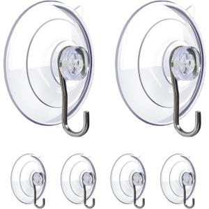 BEADNOVA Suction Cup Hooks 2.5 Inches Suction Cup Hook for Window Glass Bathroom Kitchen Wall Office (6 Packs)