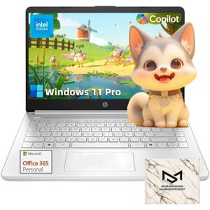 HP Ultra-Portable Laptop for Student and Business - 14" HD Display Intel 4-Core N150 Windows 11 Pro 1-Year Microsoft Office 365 32GB RAM 128GB UFS + 256GB MicroSD Silver