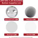 200 Sets Button Maker Supplies, 32mm / 1.26 inch Button Supplies Buttons Parts, (Approx. 1.25 inch) Metal Blank Badge Parts with Blank Paper for Buttons Maker Machine Pin Maker Press