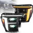 VLAND LED Headlights For 2021-2023 Ford F150 [Only fit for F-150 with Halogen/Xenon OEM Light], Yellow or White DRL, Not For Raptor & F-150 Lightning, Black