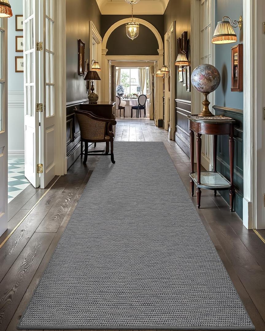 DEXI Hallway Runner, 2'4''x8' Washable Non Slip Rubber Backed Carpet, Absorbent Thin Long Entryway Runners for Kitchen, Laundry Room, Patio Entrance, Grey
