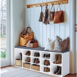 Pamapic White Shoe Storage Bench with Adjustable Shelves, Holds up to 13 Pairs of Shoes