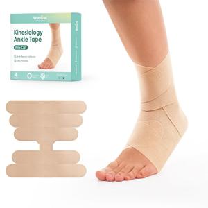 Welnove Kinesiology Tape for Ankle: Precut Athletic Ankle Tape for Sprained Ankle Support: Ankle Wrap Sports Tape for Women Men Pain Relief Recovery (Beige, 4-Pack)