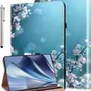 Case for Samsung Galaxy Tab A 8.0 Inch 2019 SM-T290/SM-T295 No S Pen, Stylus Holder Flip Wallet Leather Shockproof Cover, Plum Blossom